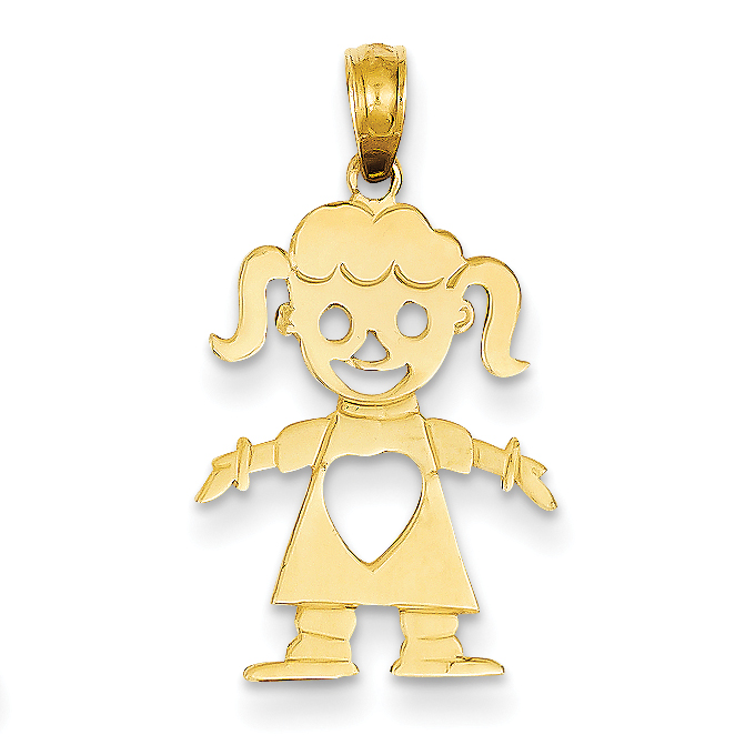 Core Gold 14K Girl with Cut-Out Heart Pendant