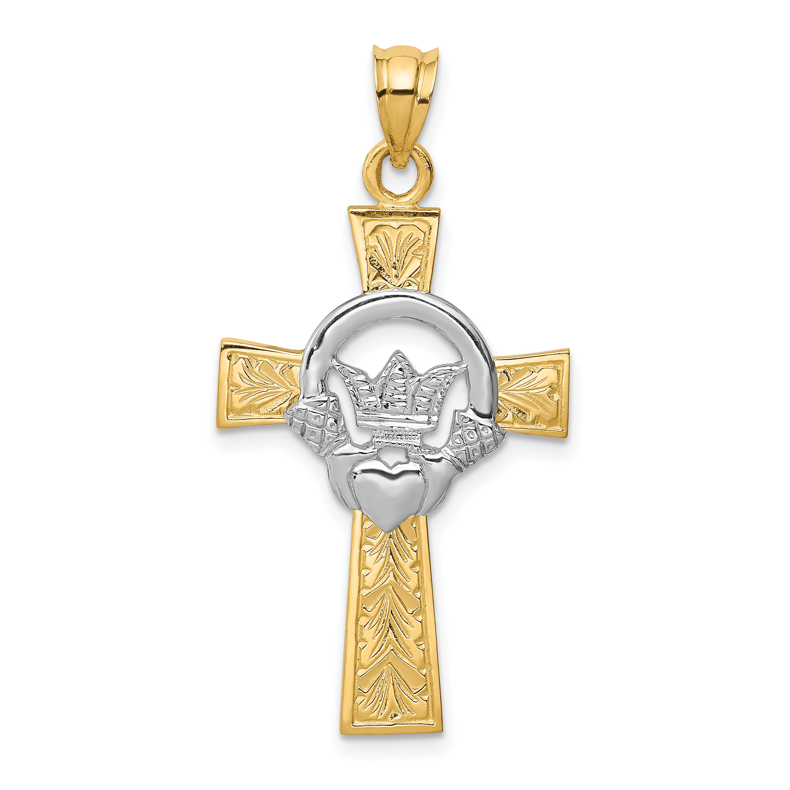 Core Gold 14k Two-tone Claddagh Cross Pendant