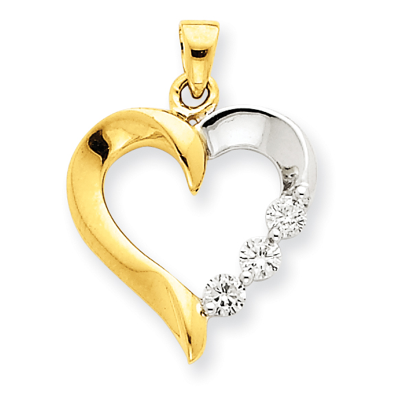 Core Gold 14k Two-tone Three Stone Diamond Heart Pendant