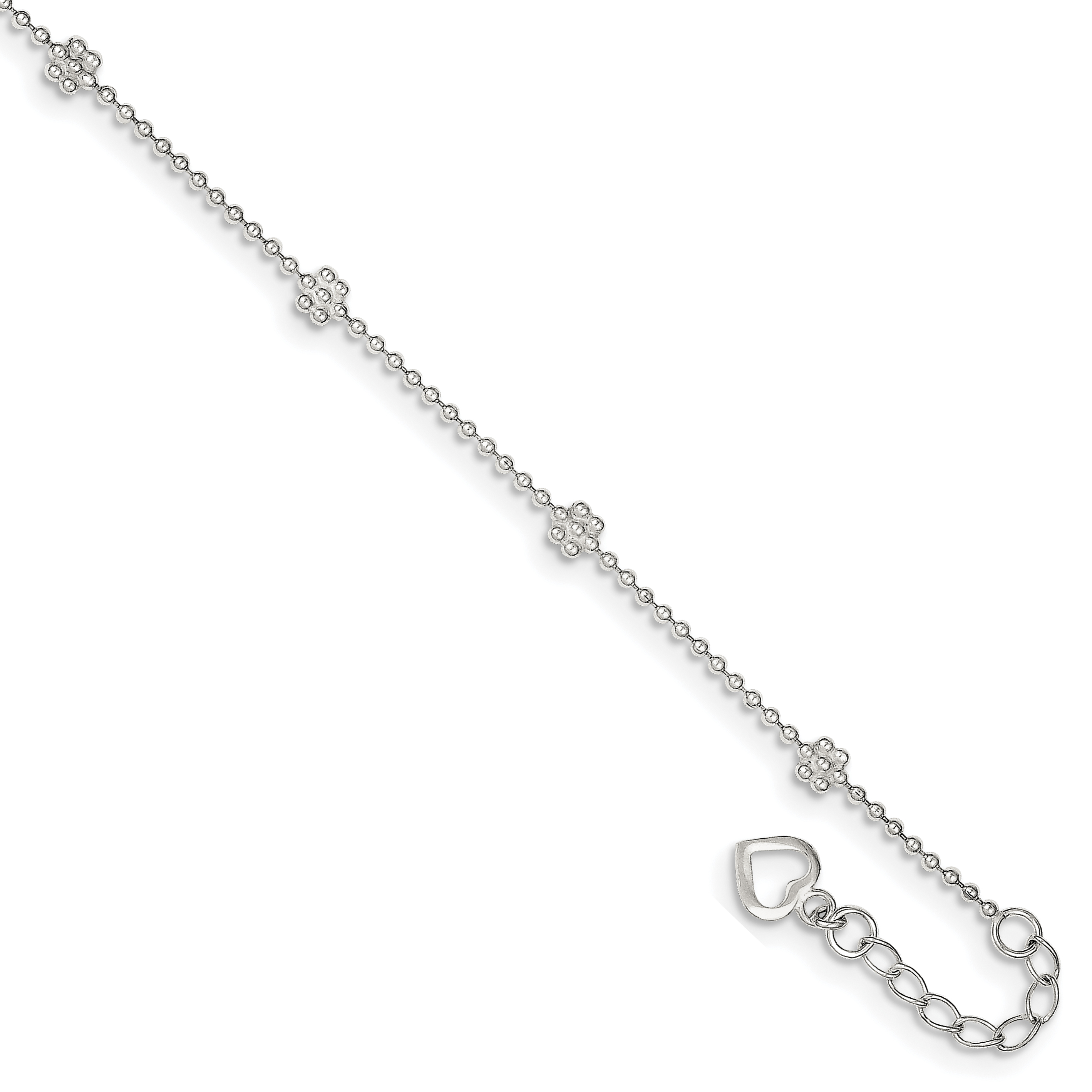 Core Silver Sterling Silver 10inch Polished Flower Anklet