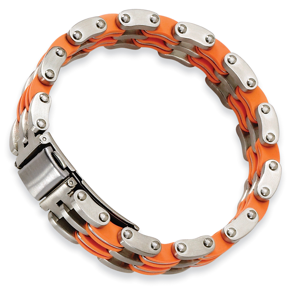 Chisel Stainless Steel Orange Rubber 8in Bracelet