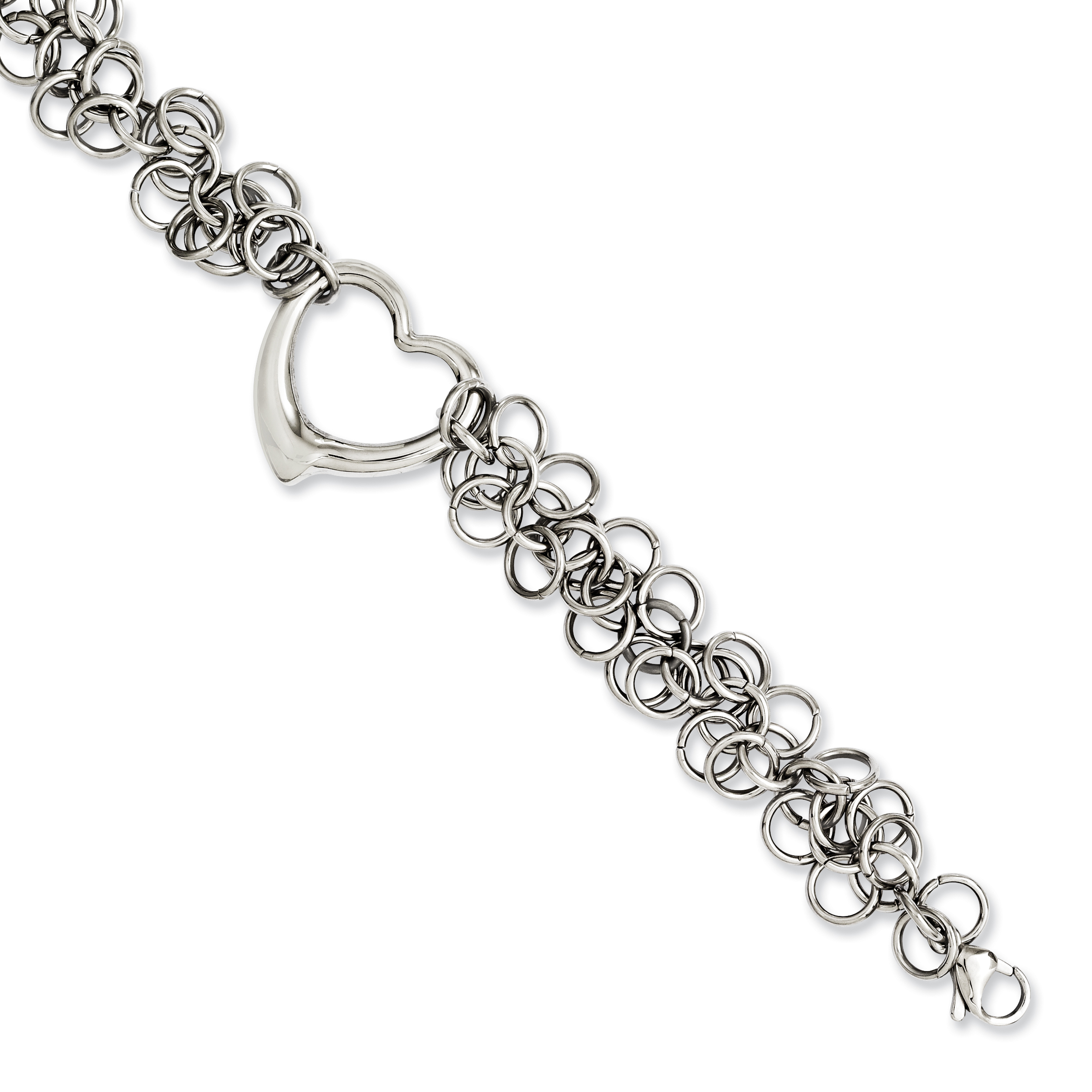 Chisel Stainless Steel Polished Circles w/Heart 7.5in Bracelet
