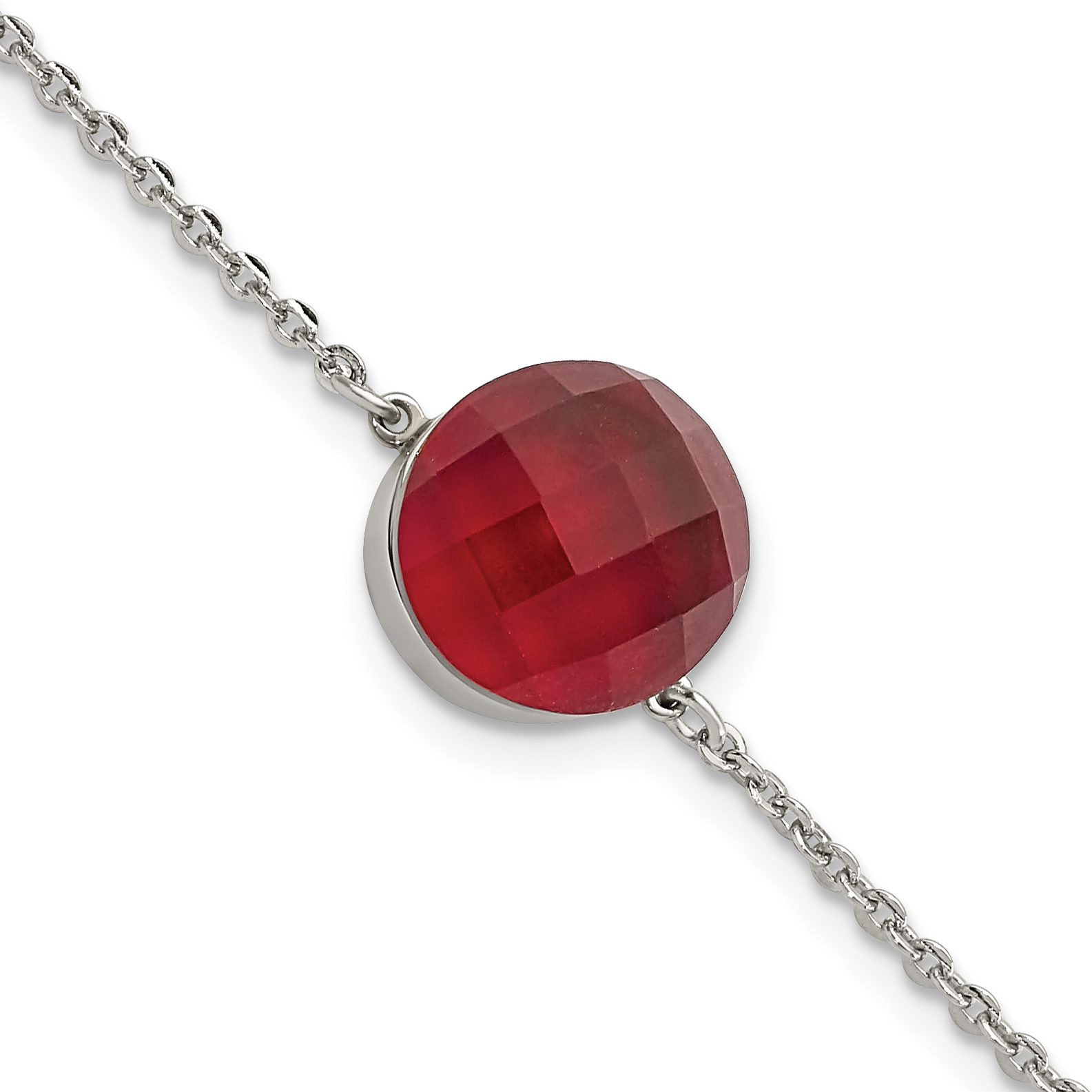 Chisel Stainless Steel Polished Red Glass w/1in ext Bracelet