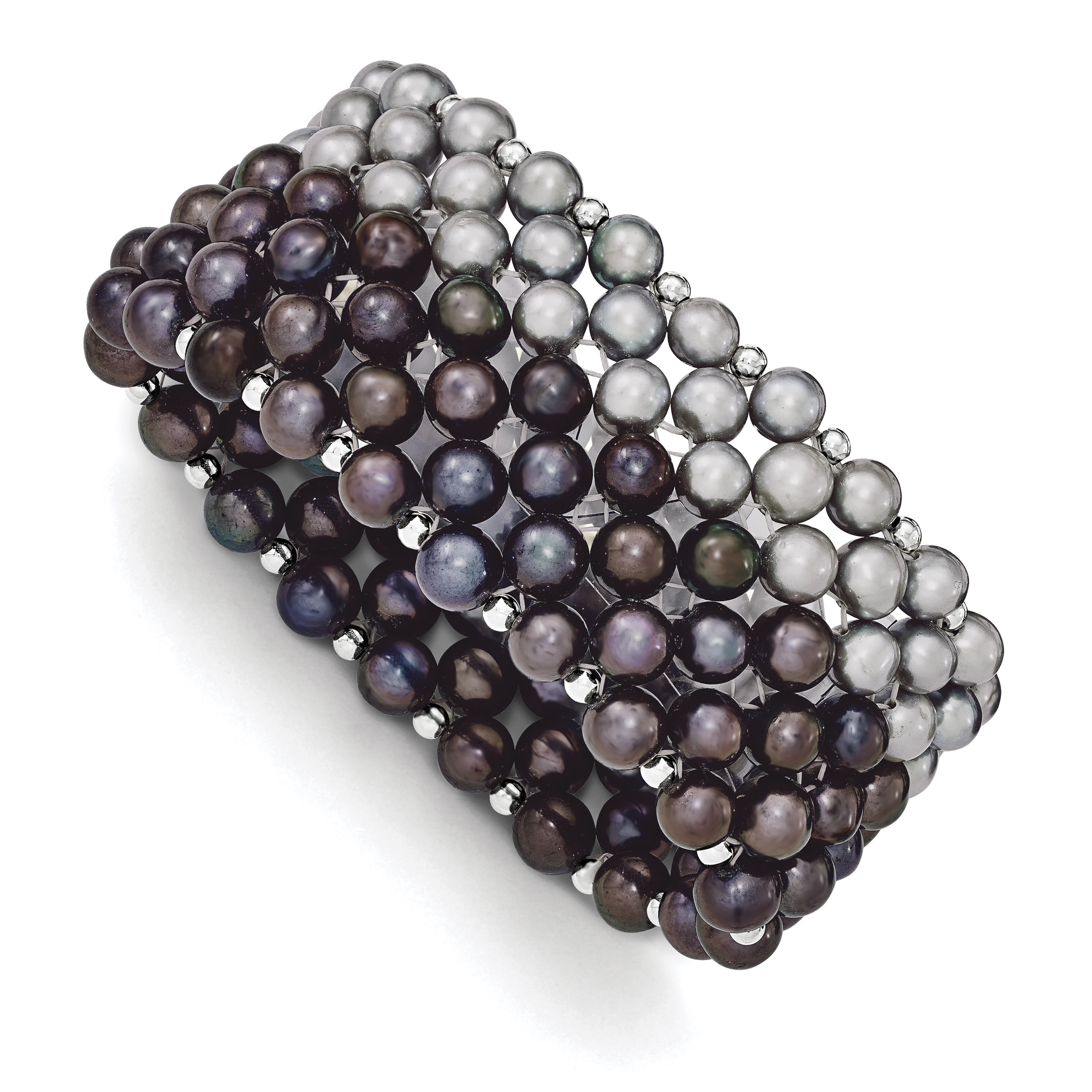 Pearls Sterling Silver Black/Grey 6-7mm FW Cultured Potato Pearl Stretch Bracelet