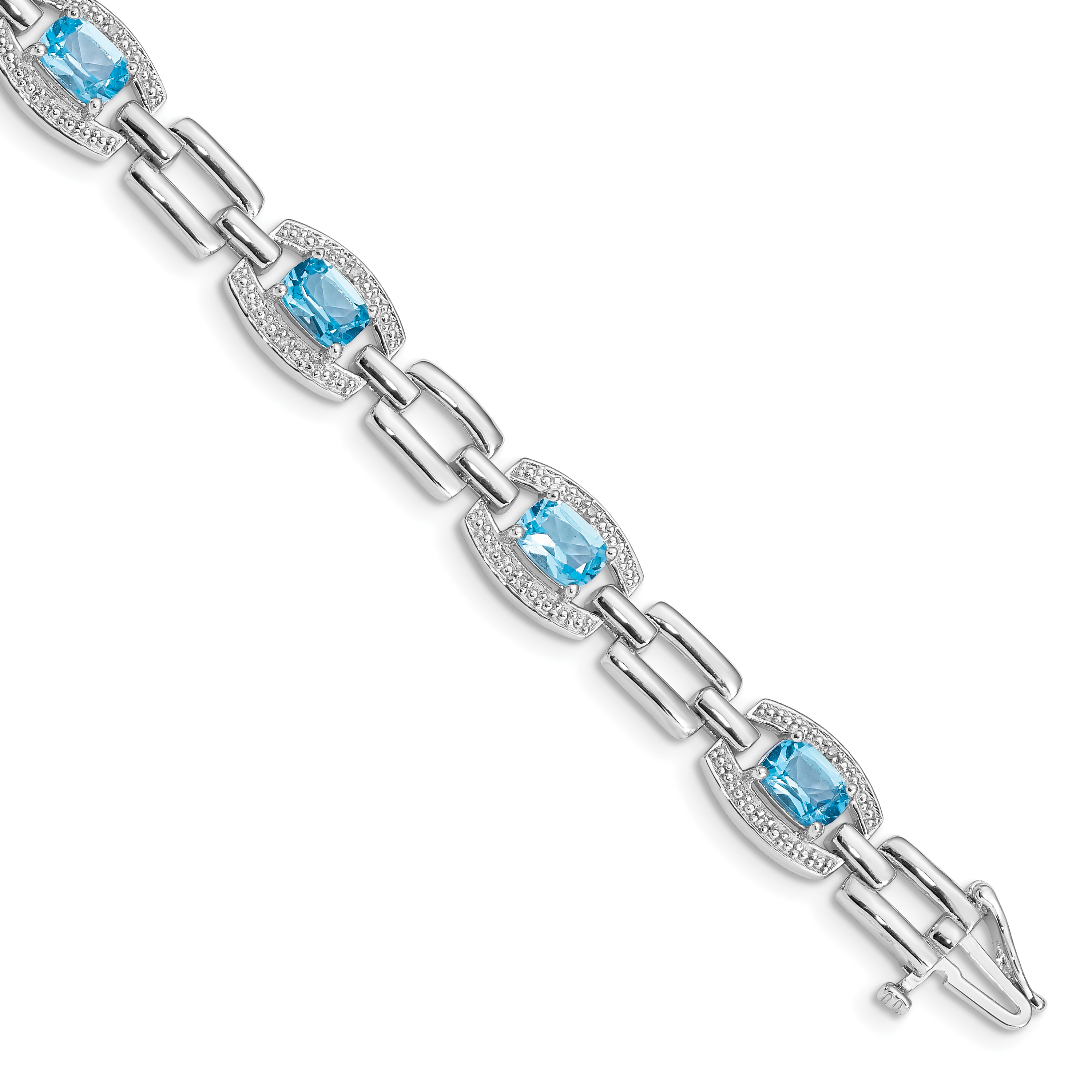 Core Silver Sterling Silver Diamond & Light Swiss Blue Topaz Bracelet