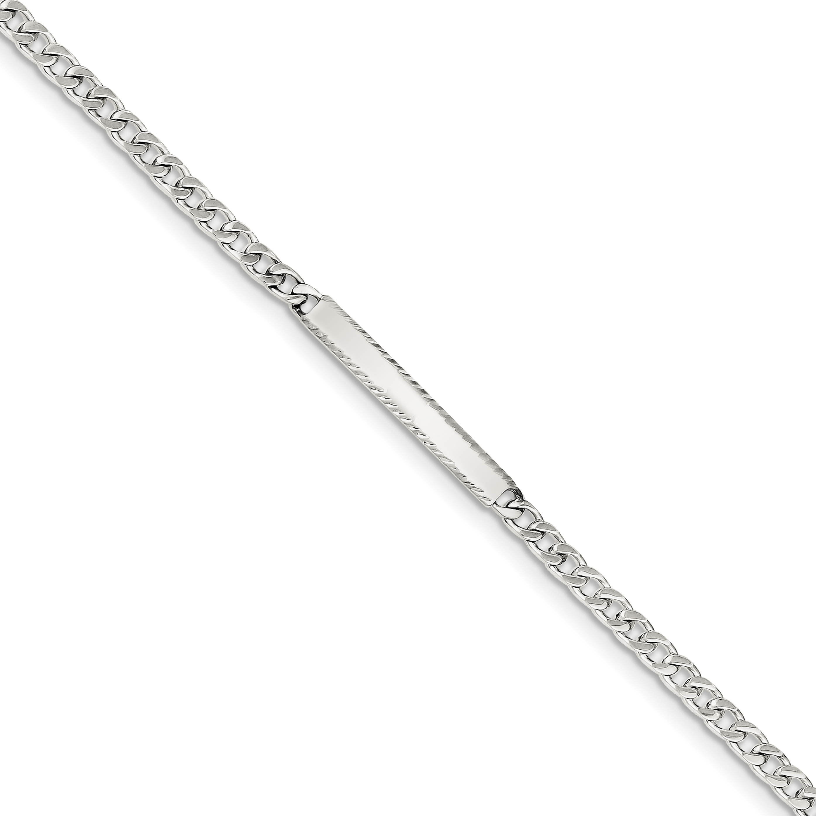Core Silver Sterling Silver Diamond-cut Engraveable Curb Link ID Bracelet