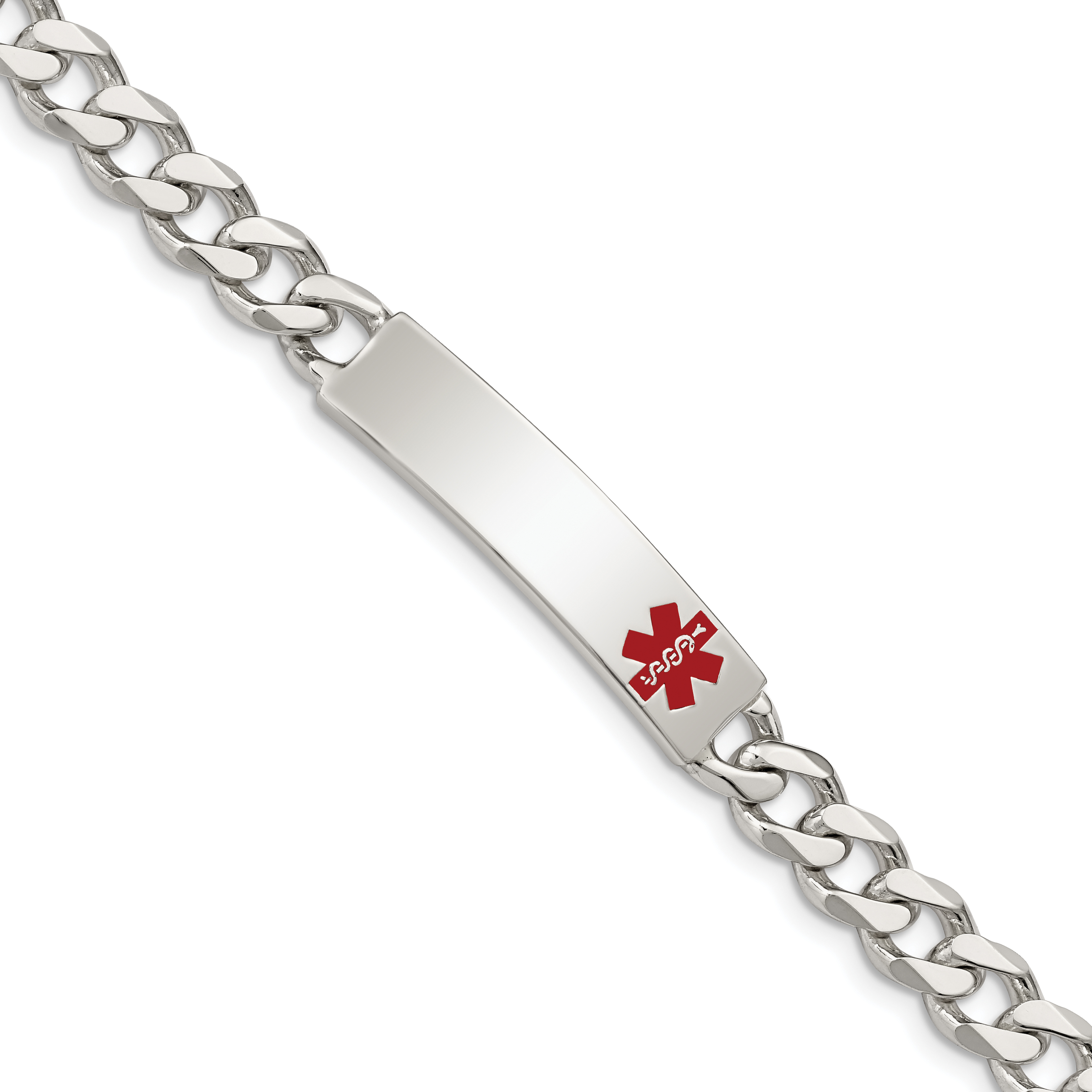 Core Silver Sterling Silver Polished Medical Curb Link ID Bracelet