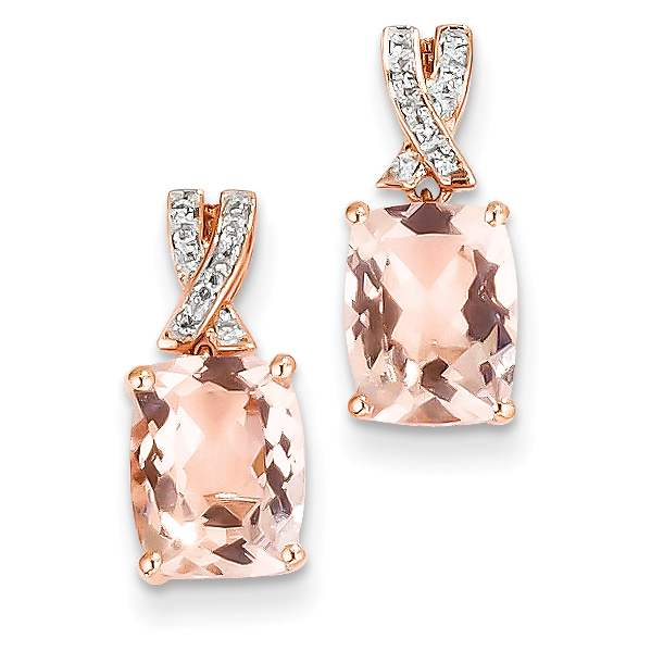 Core Gold 14k Rose Gold Diamond and Morganite Rectangle Post Dangle Earrings