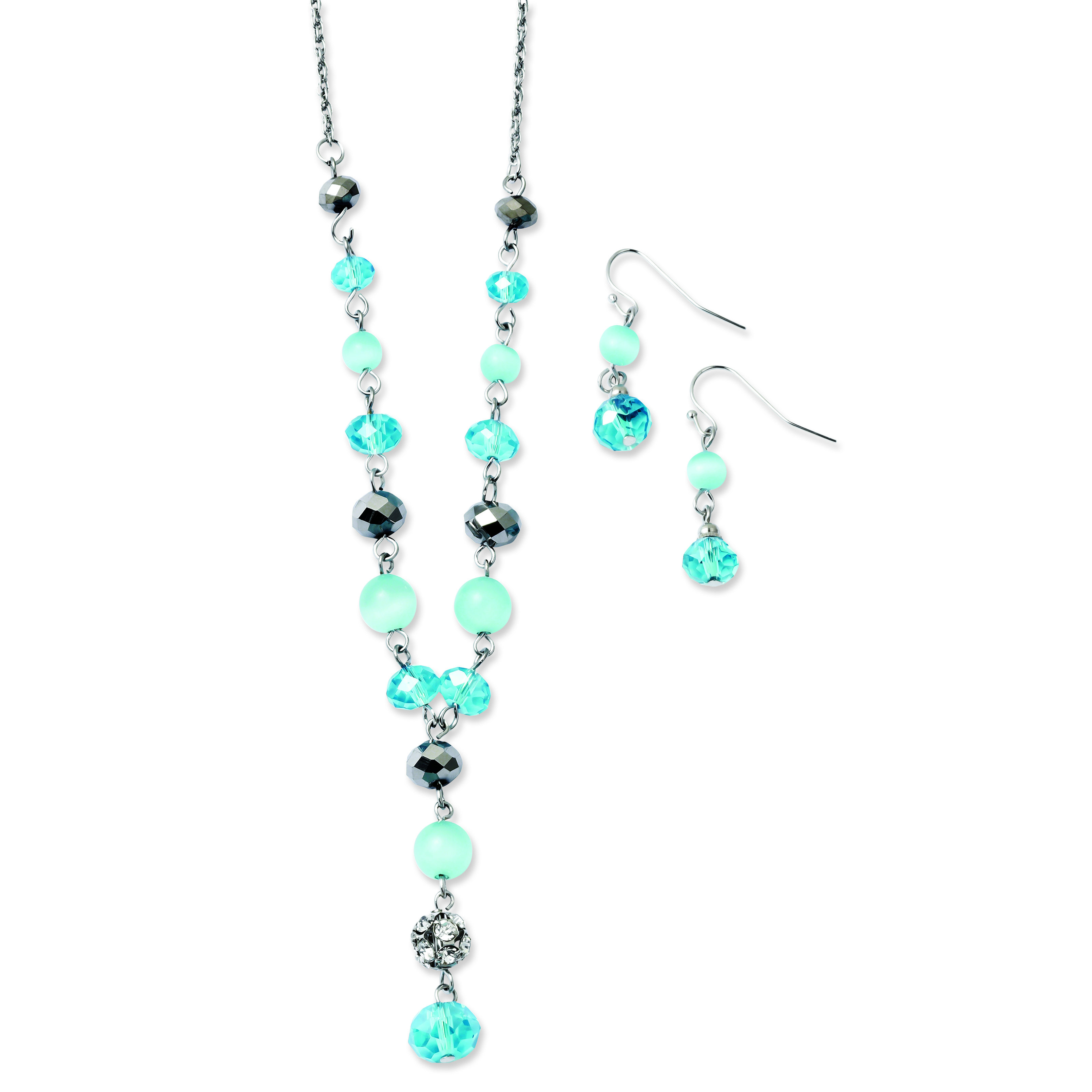 1928 Silver-tone Light Blue Crystal Earrings & 16in Necklace Boxed Set