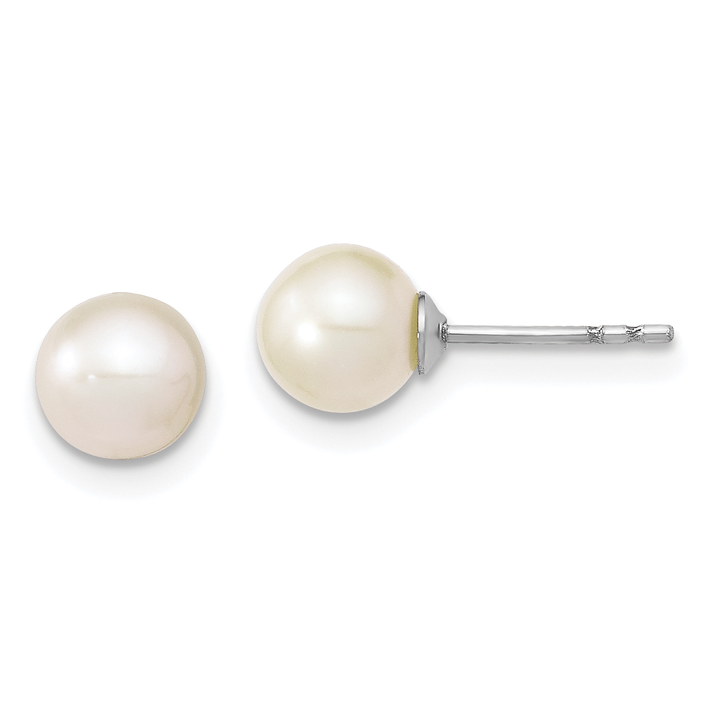 Core Silver Sterling Silver 6-7mm White Freshwater Cultured Round Pearl Stud Earrings