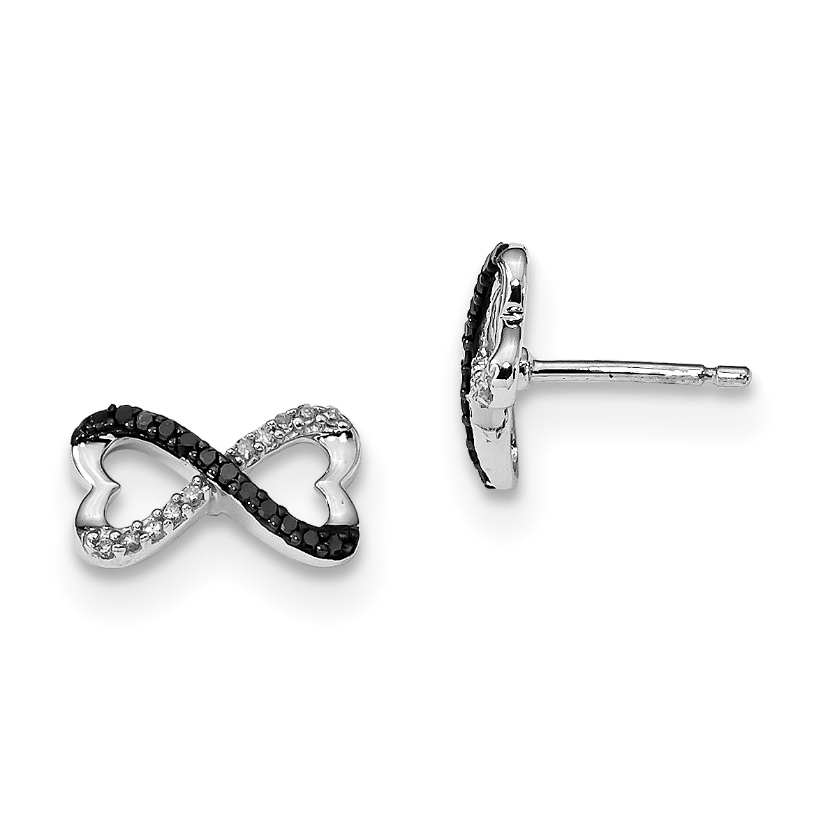 White Night Diamonds Sterling Silver Black & White Diamond Connected Heart Post Earrings