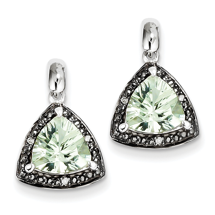 Core Silver Sterling Silver Green Quartz and Black Diamond Earrings