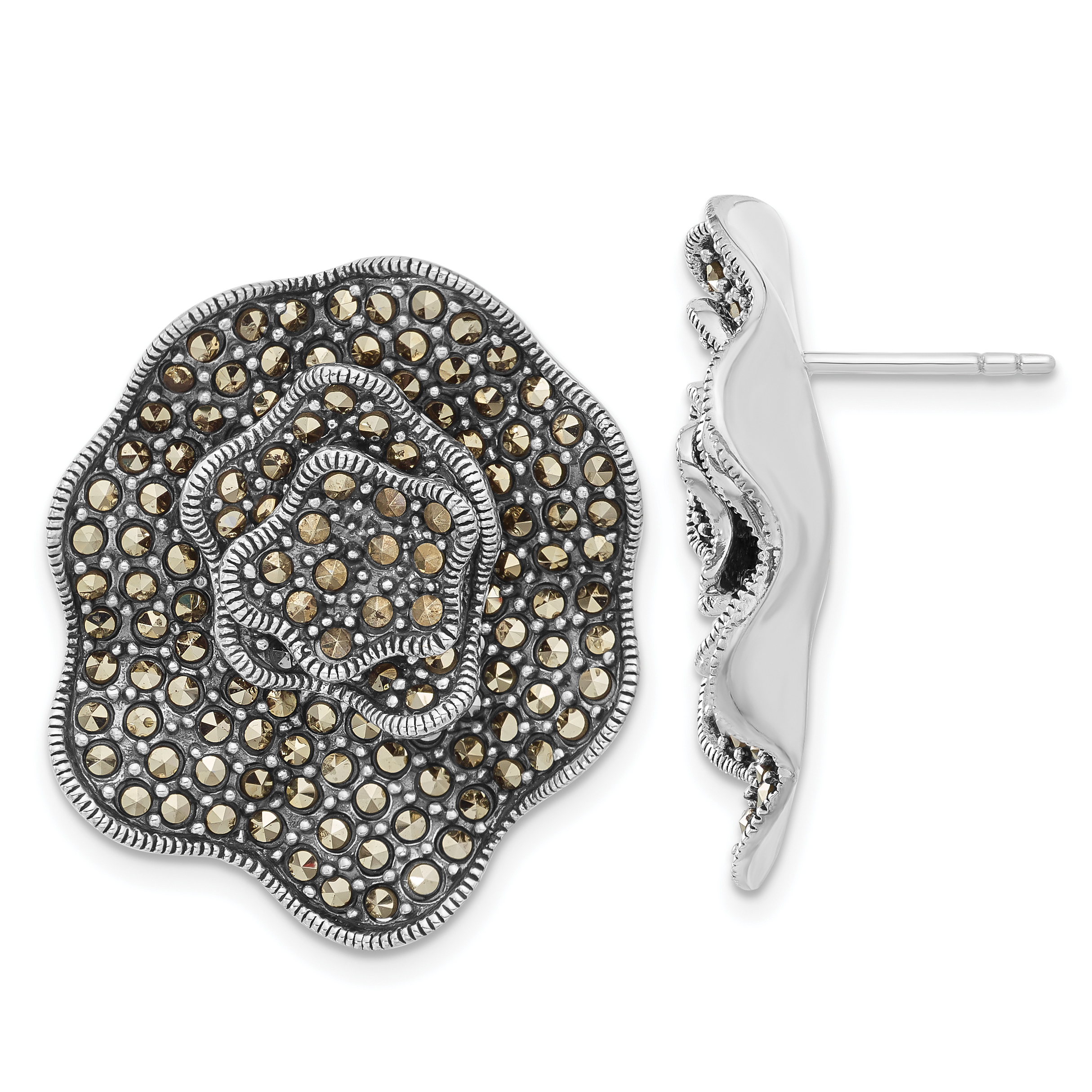 Marcasite Collection Sterling Silver Marcasite Flower Post Earrings