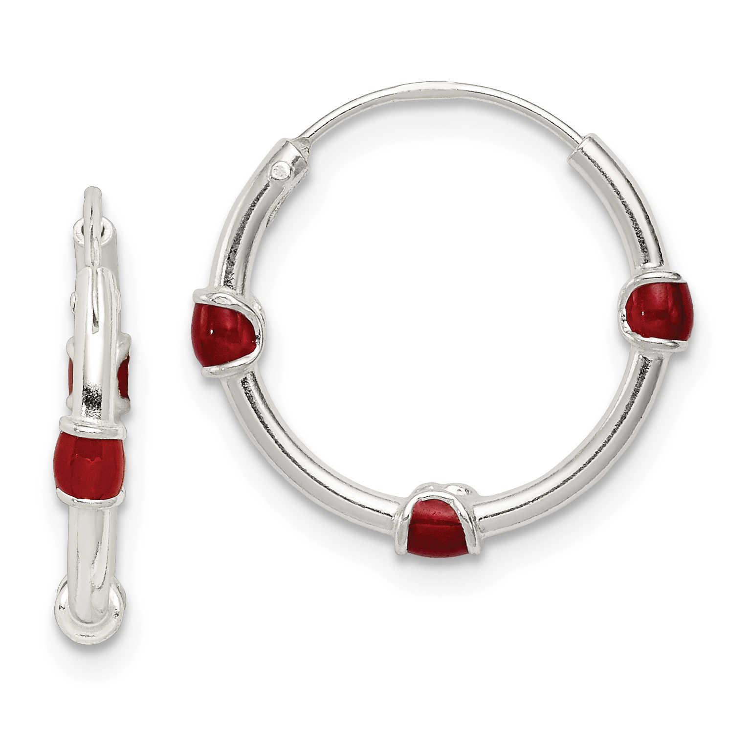 Core Silver Sterling Silver Polished Red Enamel Hoop Earrings