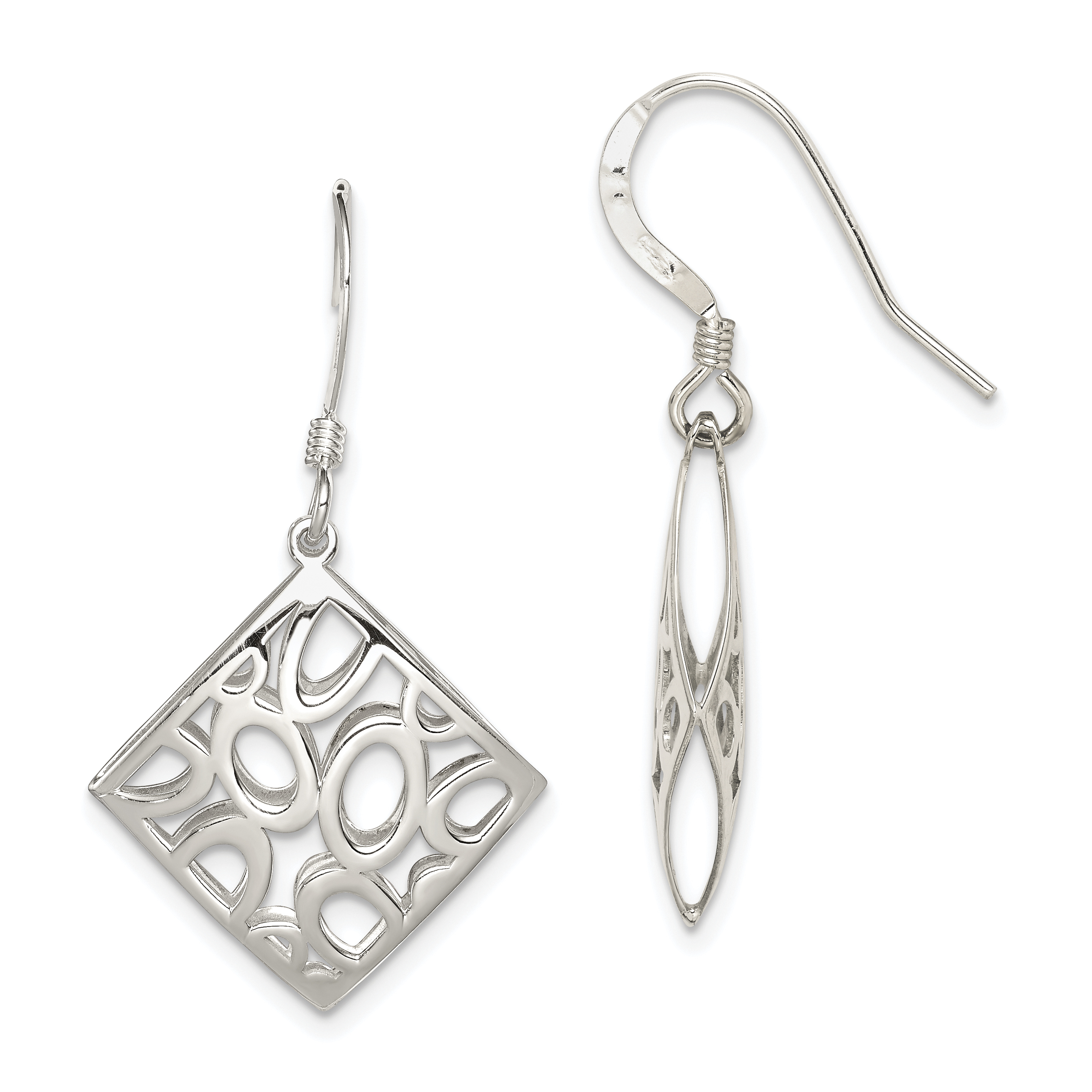 Core Silver Sterling Silver Polished Square with Circles Dangle Earrings