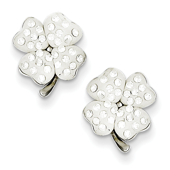 Core Silver Sterling Silver Preciosa Crystal Four Leaf Clover  Earrings