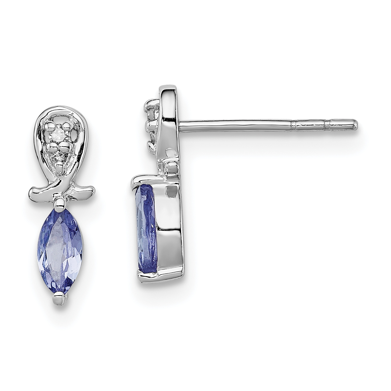 Core Silver Sterling Silver Rhodium Plated Diamond Tanzanite Marquise Post Earrings
