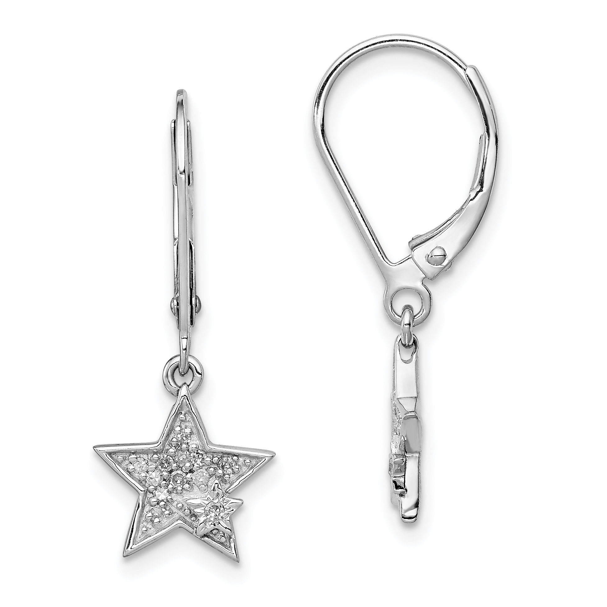 Core Silver Sterling Silver Rhodium Plated Diamond Star Leverback Earrings