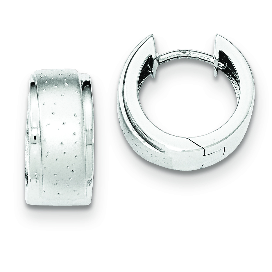 Core Silver Sterling Silver Sparkle-cut Satin & Polished Huggie Earrings