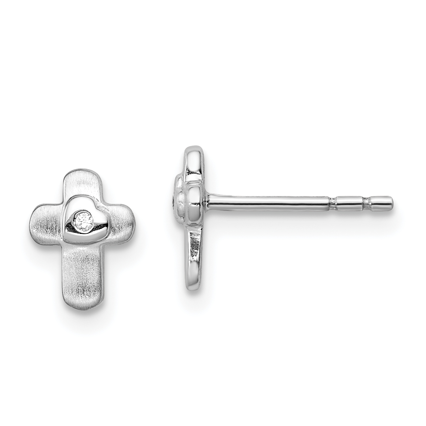 Core Silver Sterling Silver W/Rhod Plating CZ Flower Heart Post Earrings
