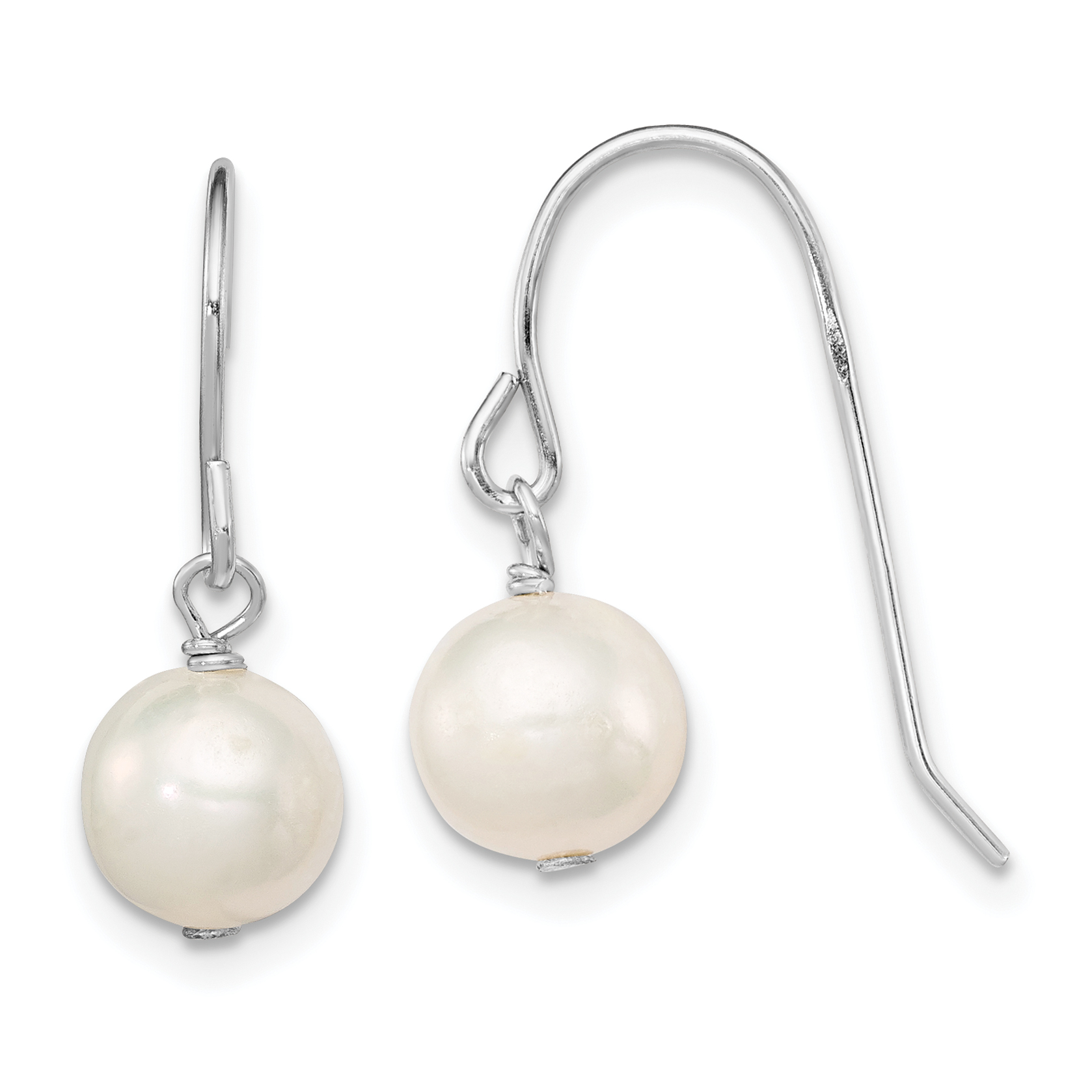 Pearls Sterling Silver White 7-8mm FW Cultured Pearl Dangle Earrings