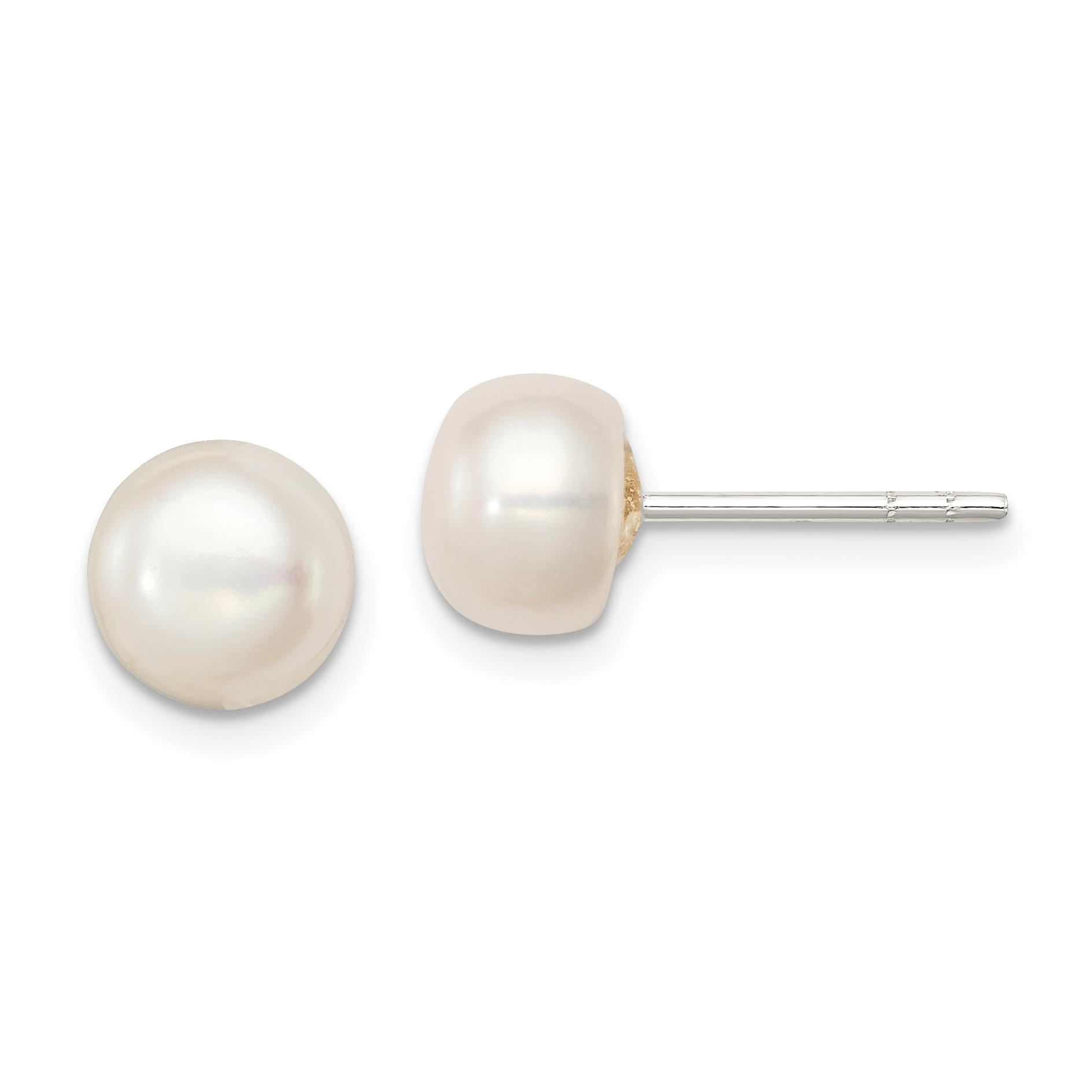 Core Silver Sterling Silver White FW Cultured Pearl 7-7.5mm Button Earrings