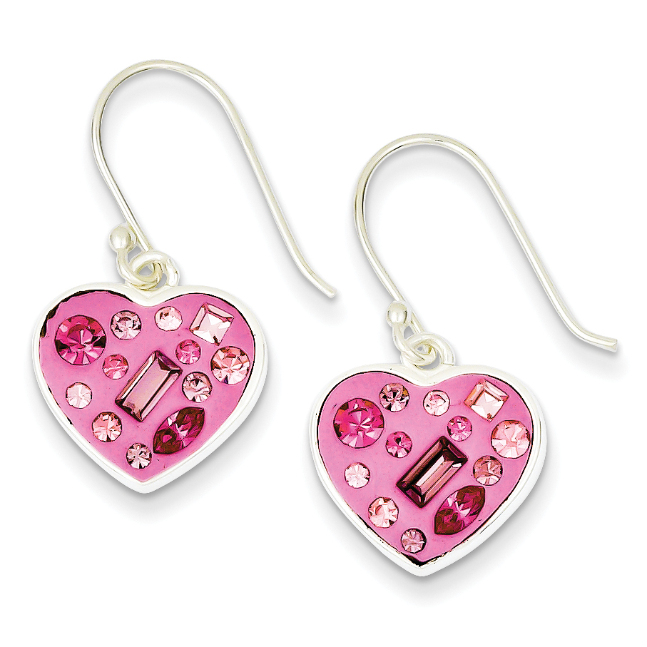 Core Silver Sterling Silver/Stellux Crystal/Pink Heart Shepherd Hook Earrings