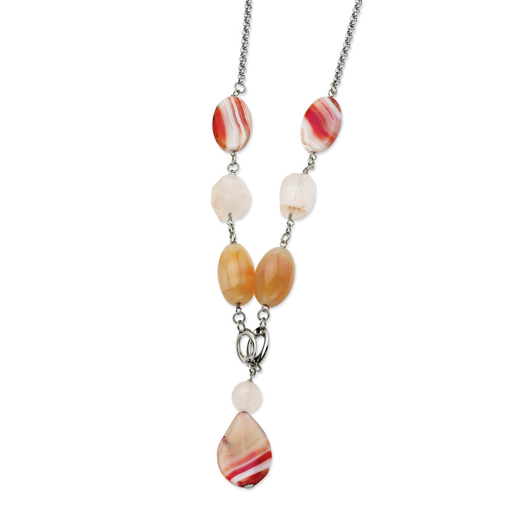 Chisel Stainless Steel Pink Quartz and Agate 24 w/ 1 ext. Necklace