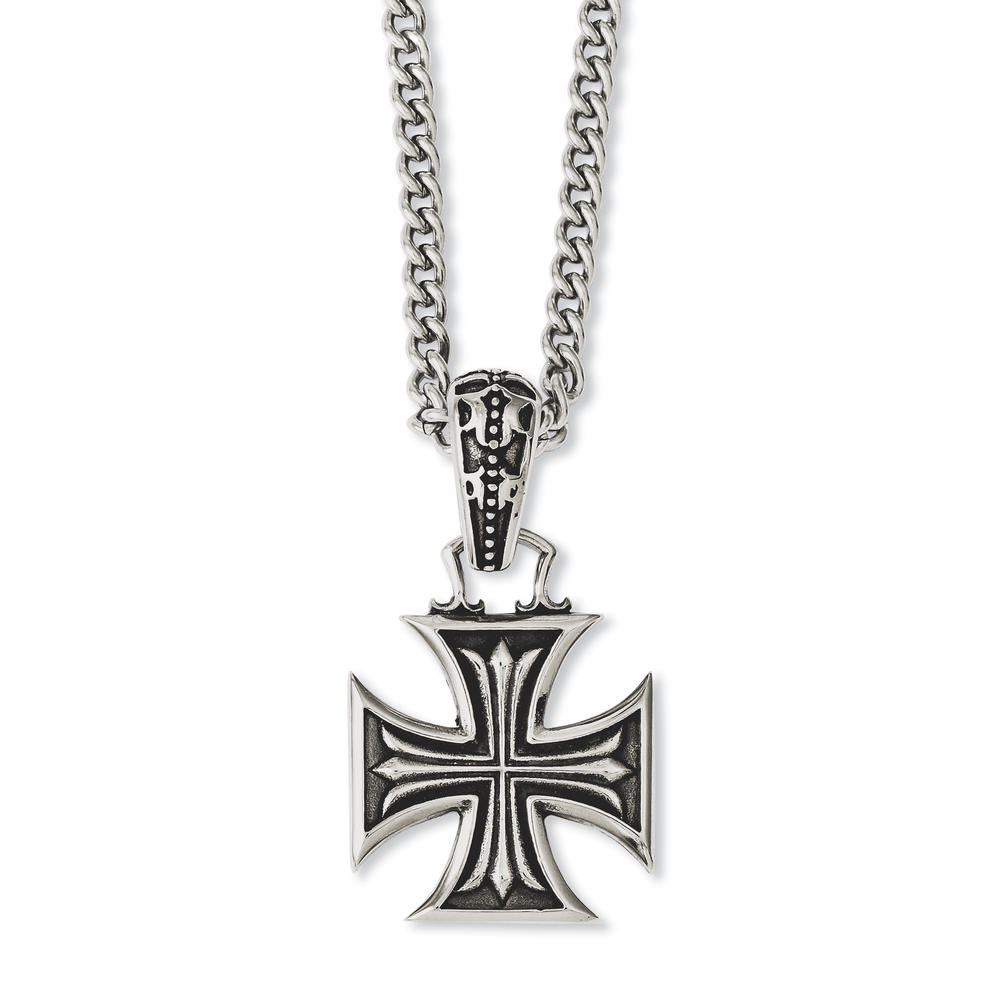 Chisel Stainless Steel Polished & Antiqued Cross 22in Necklace