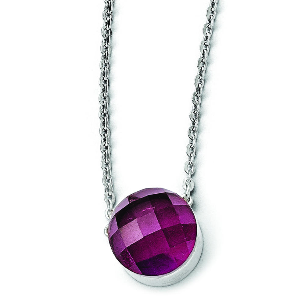 Chisel Stainless Steel Polished Maroon Glass w/1in ext Necklace