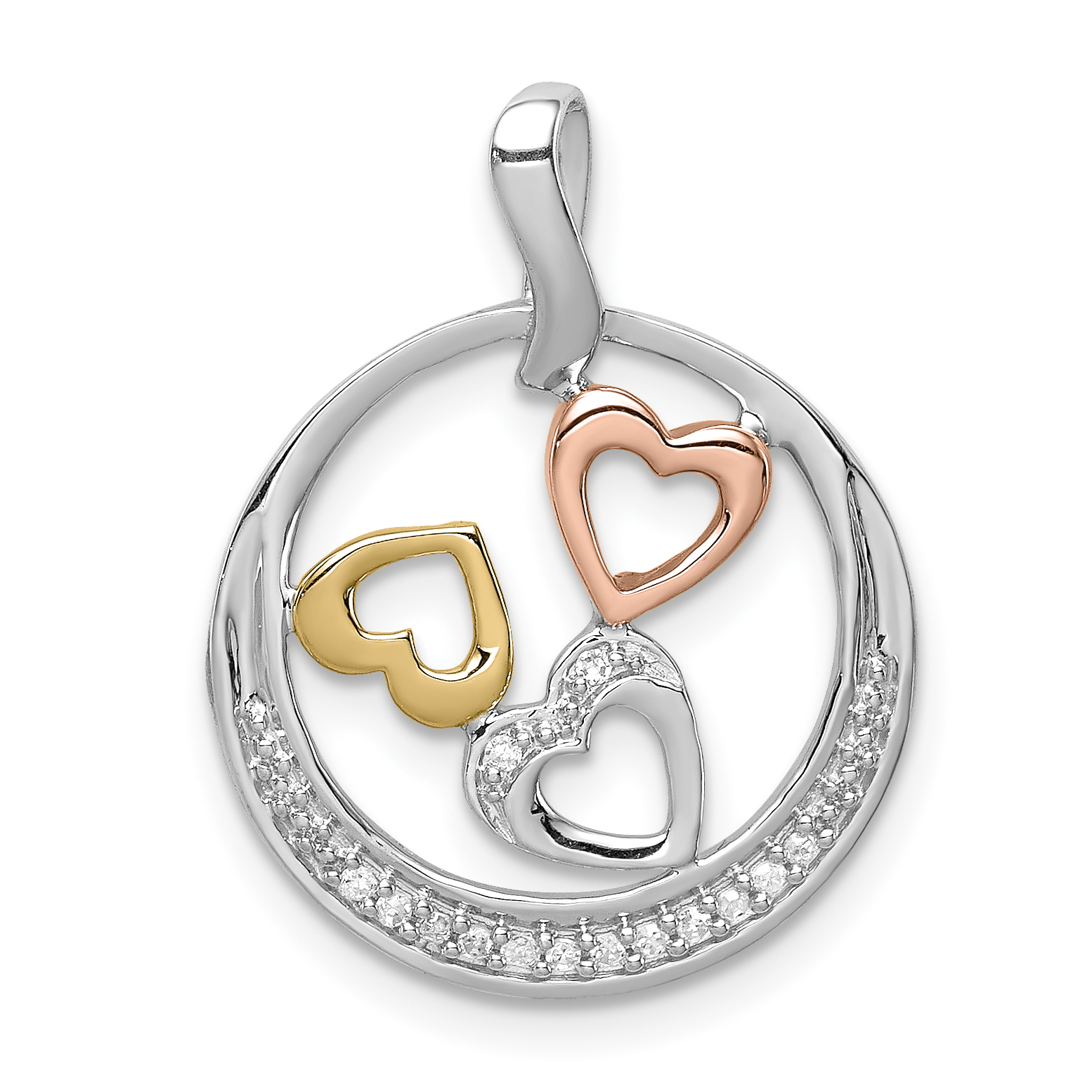 Core Silver Sterling Silver & 14k Yellow/Rose Gold Diamonds Circle Heart Pendant
