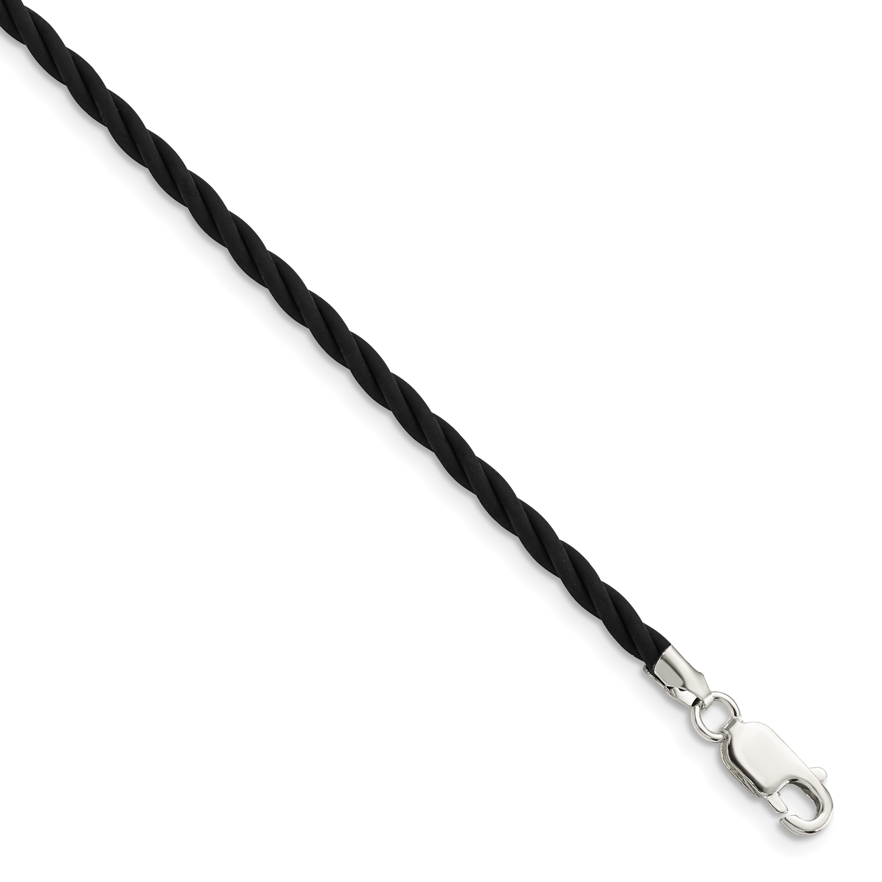 Core Silver Sterling Silver 16 inch 3mm Black Twisted Rubber Necklace