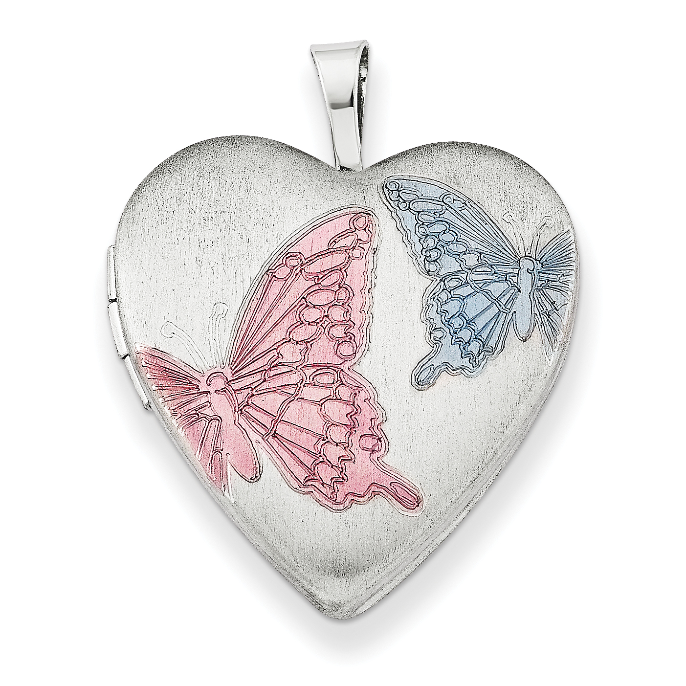Lockets Sterling Silver 20mm with Enameled Butterflies Heart Locket