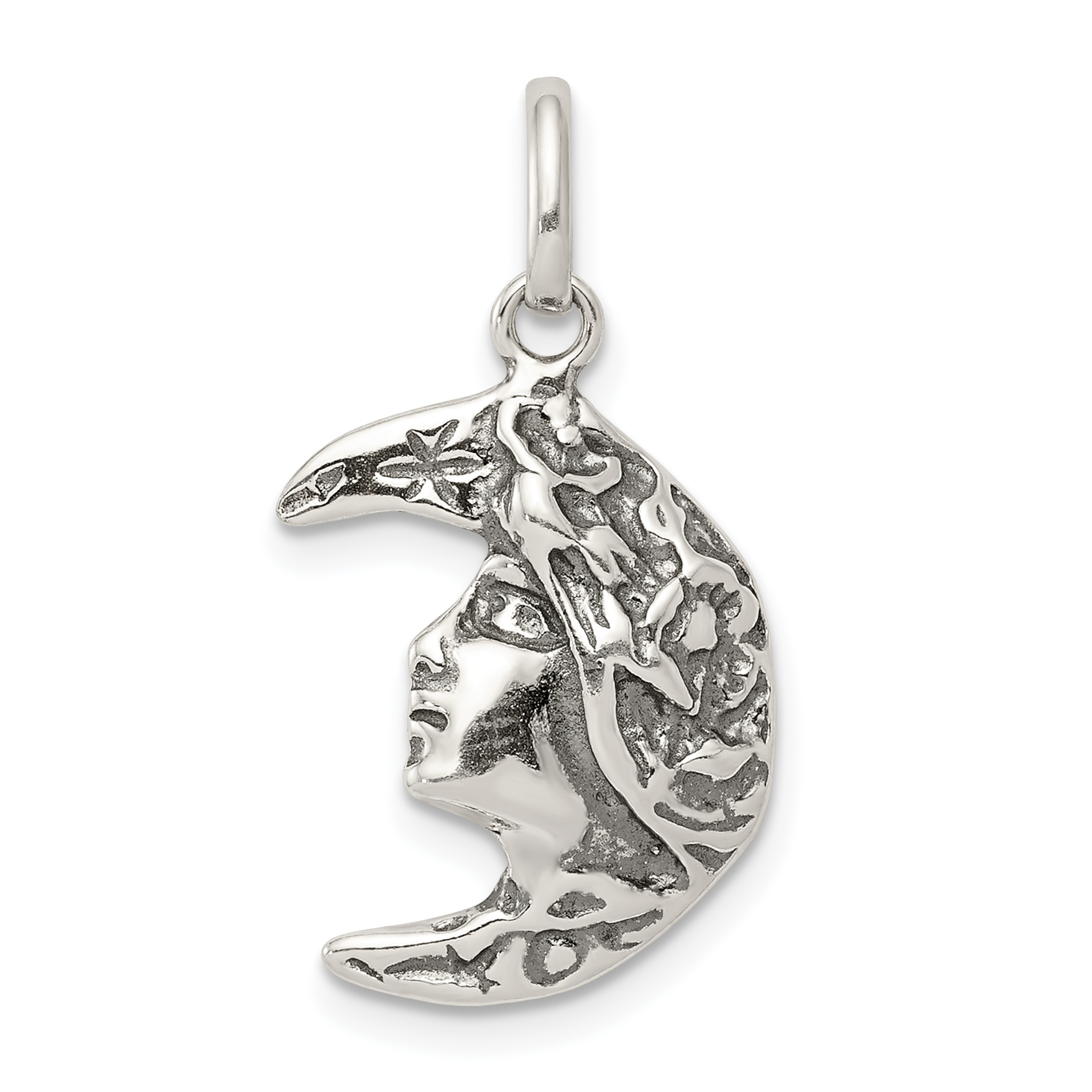 Core Silver Sterling Silver Antiqued Moon Charm