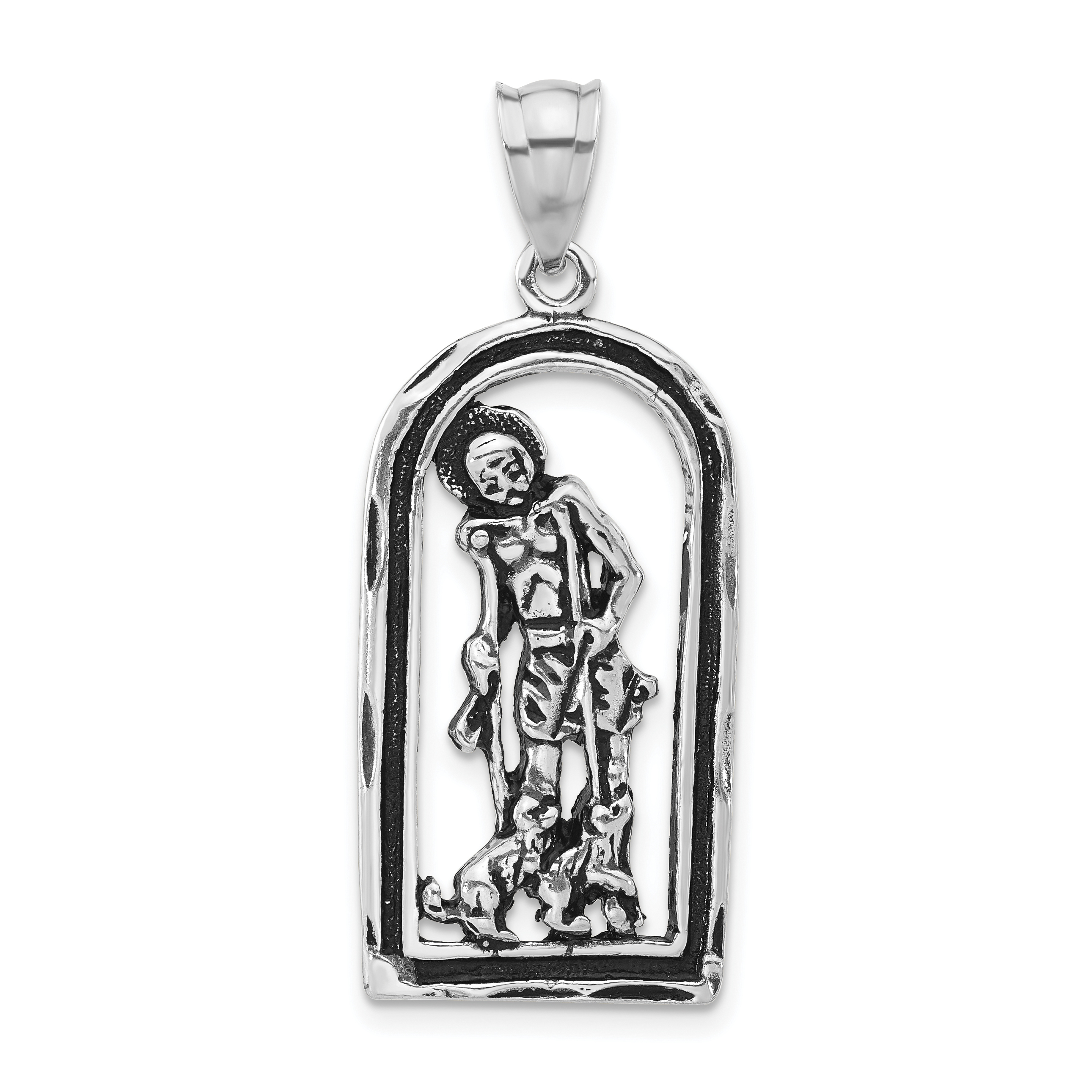 Core Silver Sterling Silver Antiqued St. Lazarus in Frame Pendant