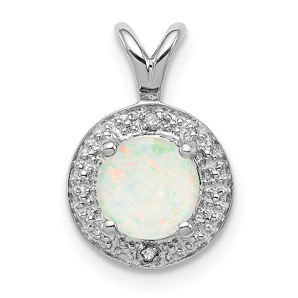 Colored Gemstones Sterling Silver Diamond & Created Opal Pendant