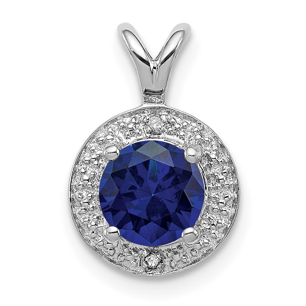 Colored Gemstones Sterling Silver Diamond & Created Sapphire Pendant