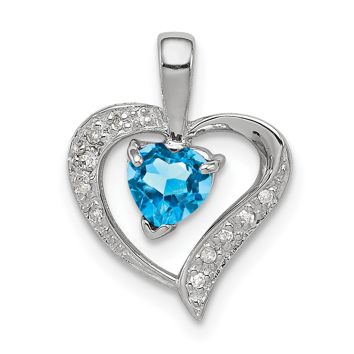 Mother's Day Sterling Silver Heart Swiss Blue Topaz & Diamond Heart Pendant