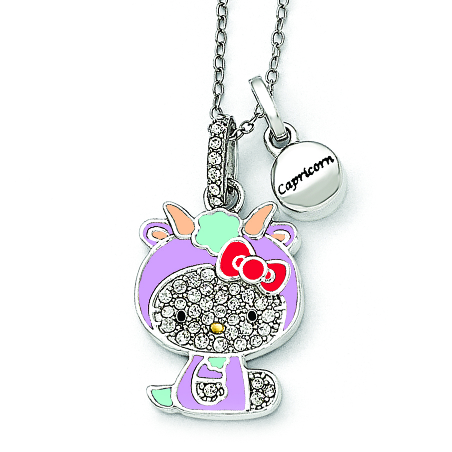 Hello Kitty Sterling Silver Hello Kitty Crystal/Gold-tone/Enamel Capricorn Necklace