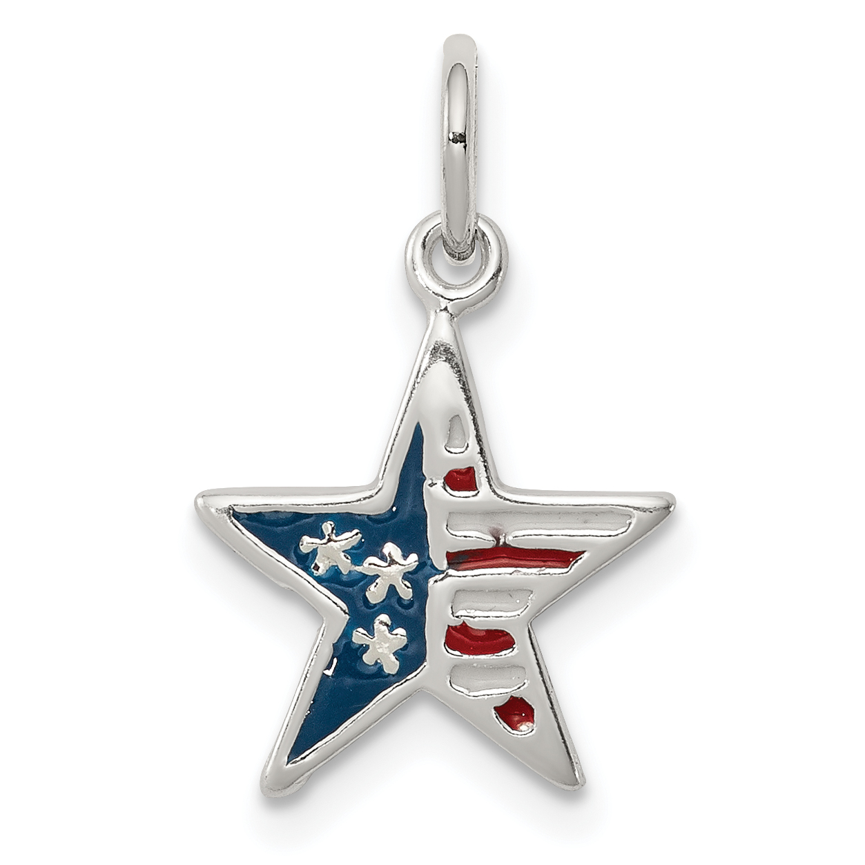 Core Silver Sterling Silver Polished Enamel American Flag Star Pendant