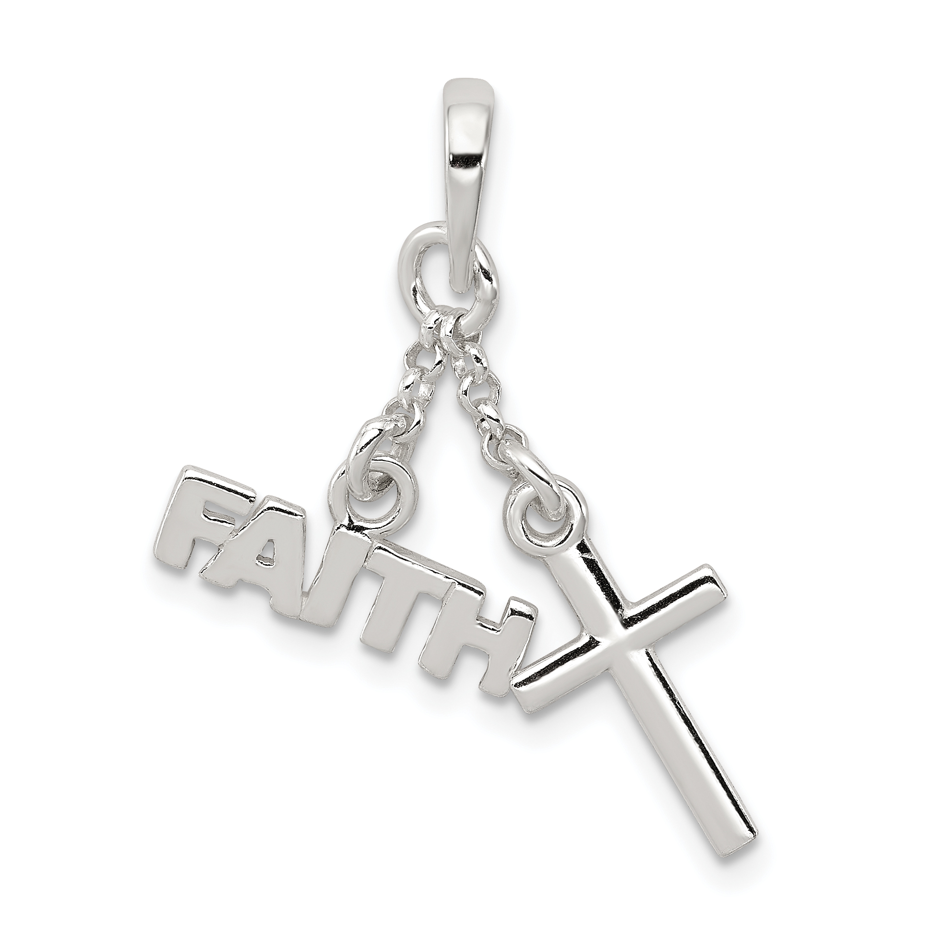 Core Silver Sterling Silver Polished Faith & Cross Pendant