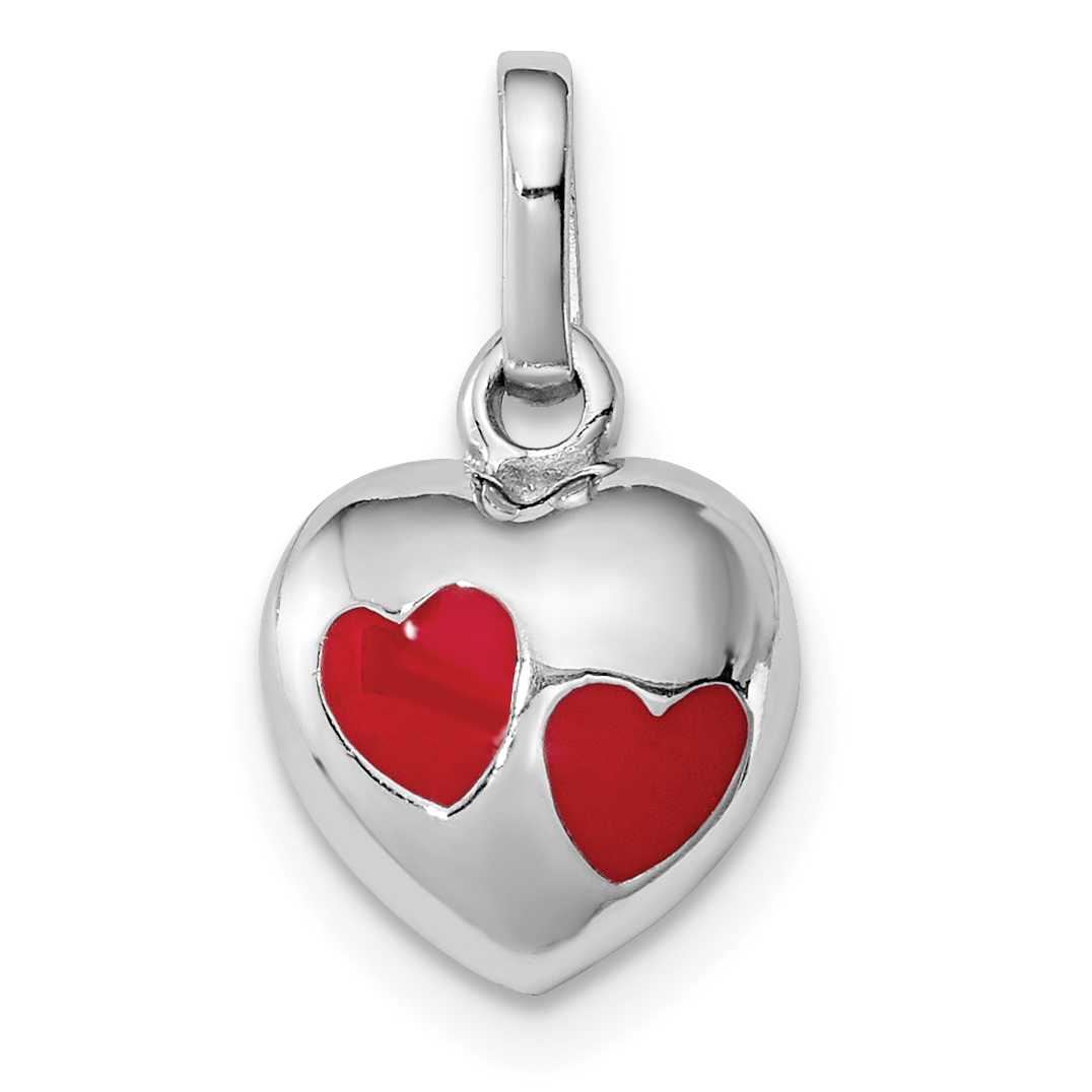 Valentine's Day Sterling Silver RH Plated Child's Red Enameled Heart Pendant