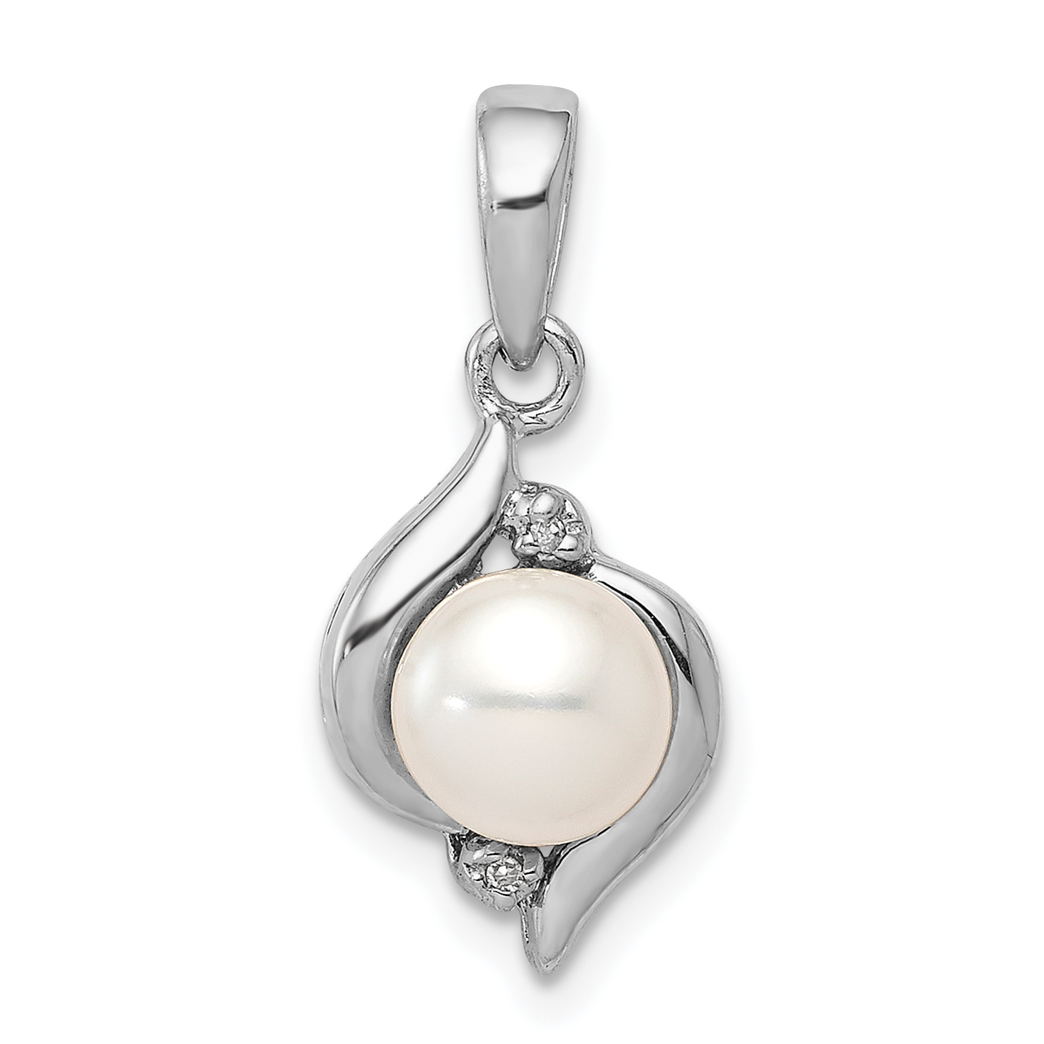 Mother's Day Sterling Silver Rhodium 6mm FW Cultured Pearl & Diamond Pendant