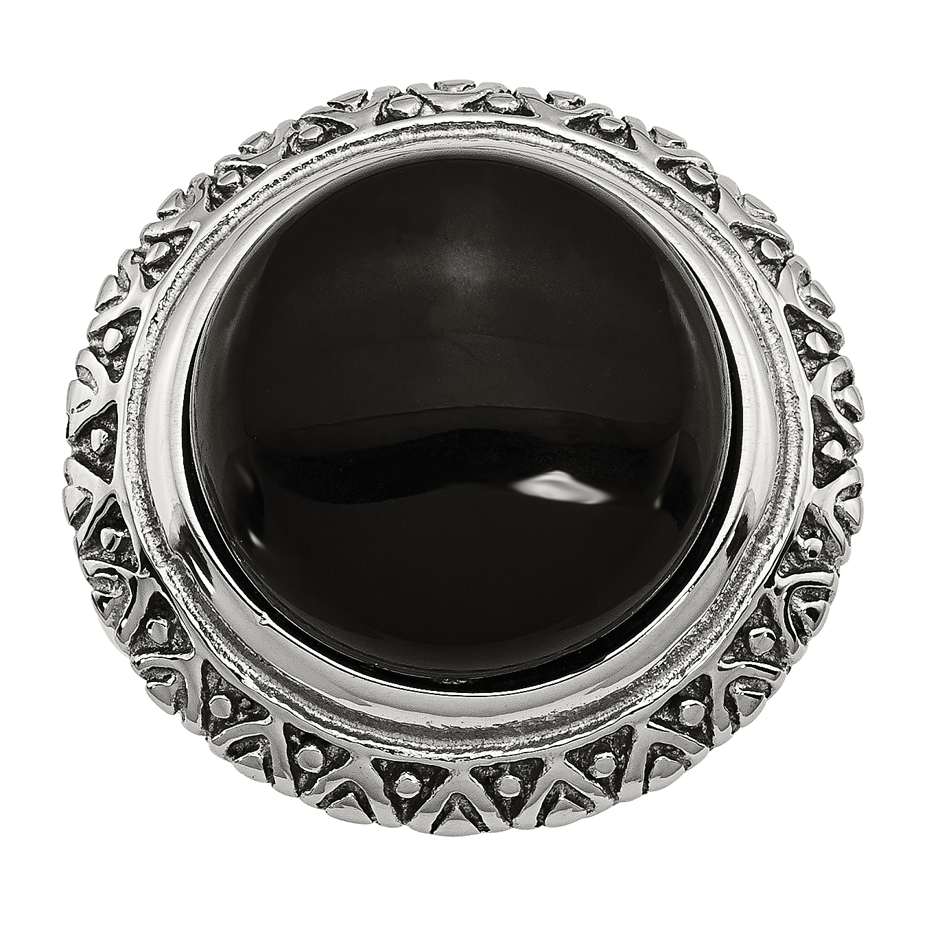 Chisel Stainless Steel Black Glass w/Textured Edge Size 7 Ring