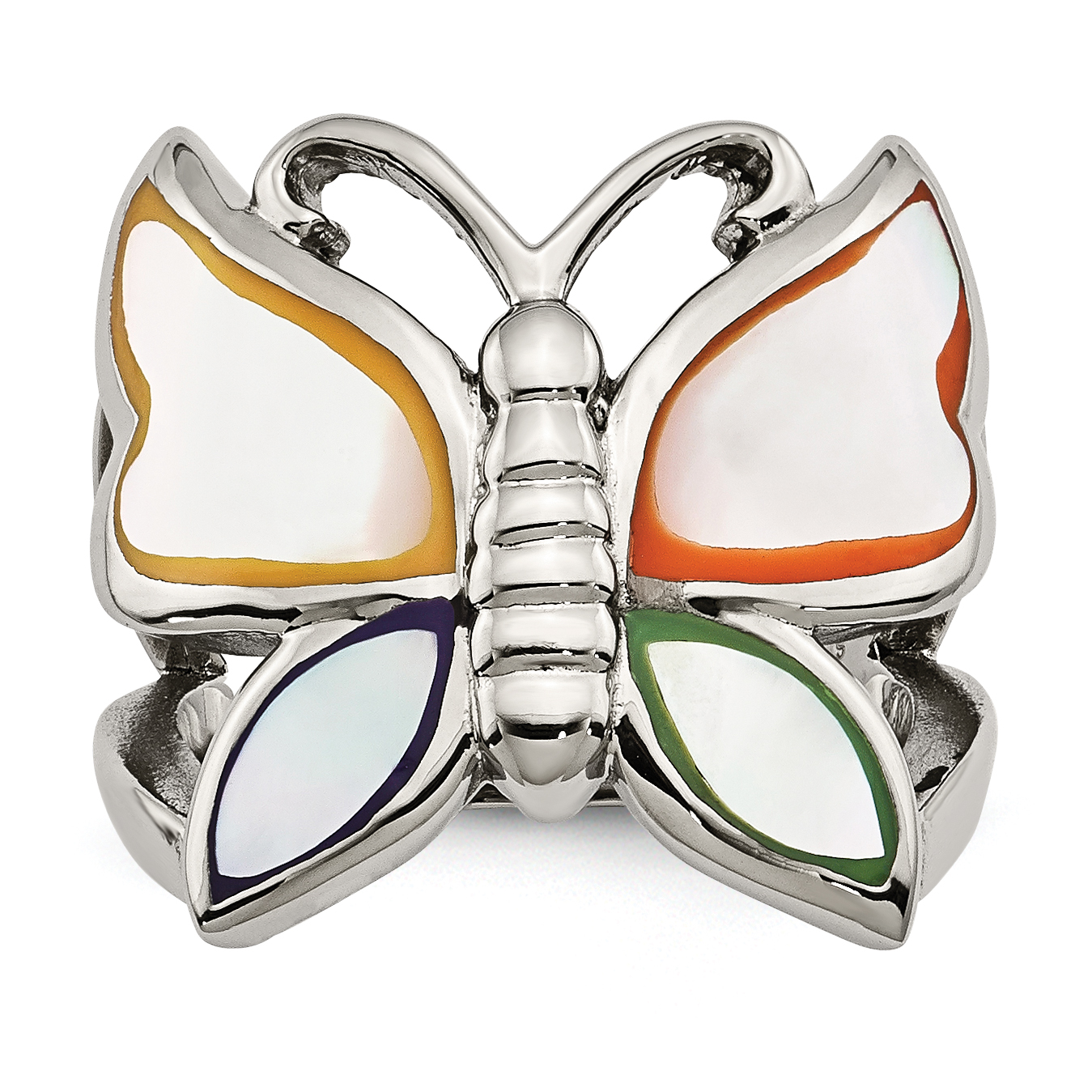 Chisel Stainless Steel Polished and Enameled Shell Butterfly Ring