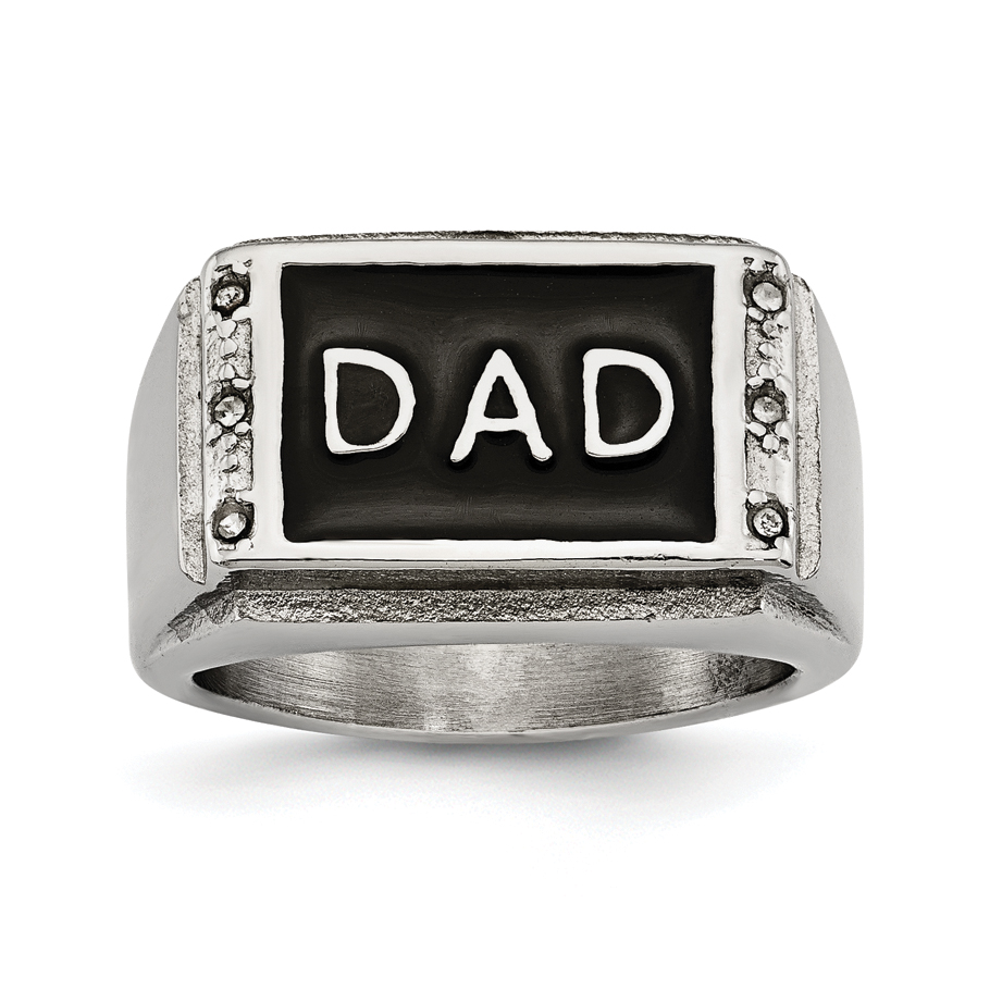 Chisel Stainless Steel Polished Black Enameled CZ Dad Ring