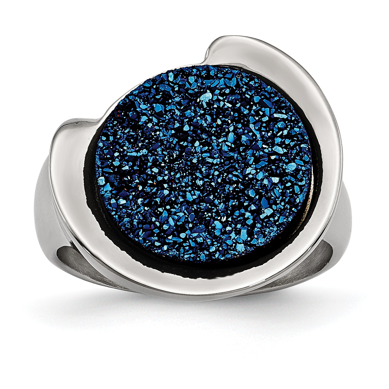 Chisel Stainless Steel Polished with Blue Druzy Stone Ring