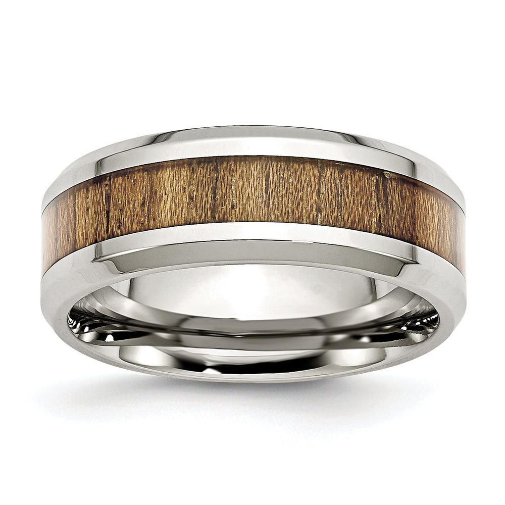 Chisel Stainless Steel Polished Wood Inlay Enameled 7.80mm Ring