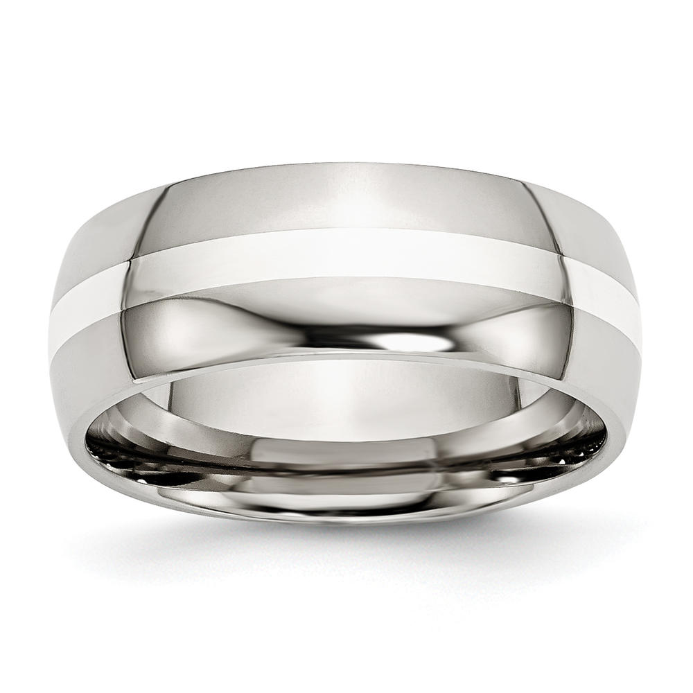 Bridal Stainless Steel Sterling Silver Inlay 8mm Polished Band