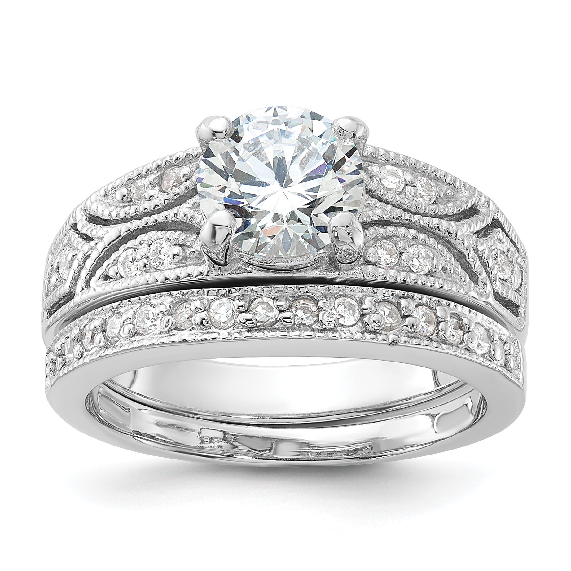 Core Silver Sterling Silver 2-Piece CZ Wedding Set Ring